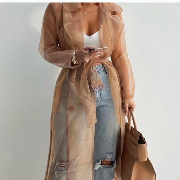 SL Fashions Jackets & Blazers - BNWT Sheer Tan Trench Style Layering Coat Women's Large